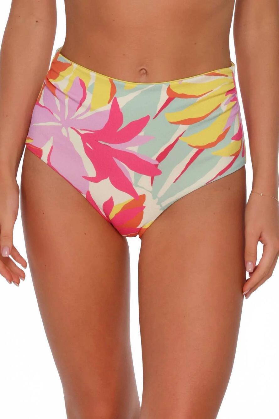 NEW SUNSETS INC. capri high waist swim bottom in tropicolor crepe